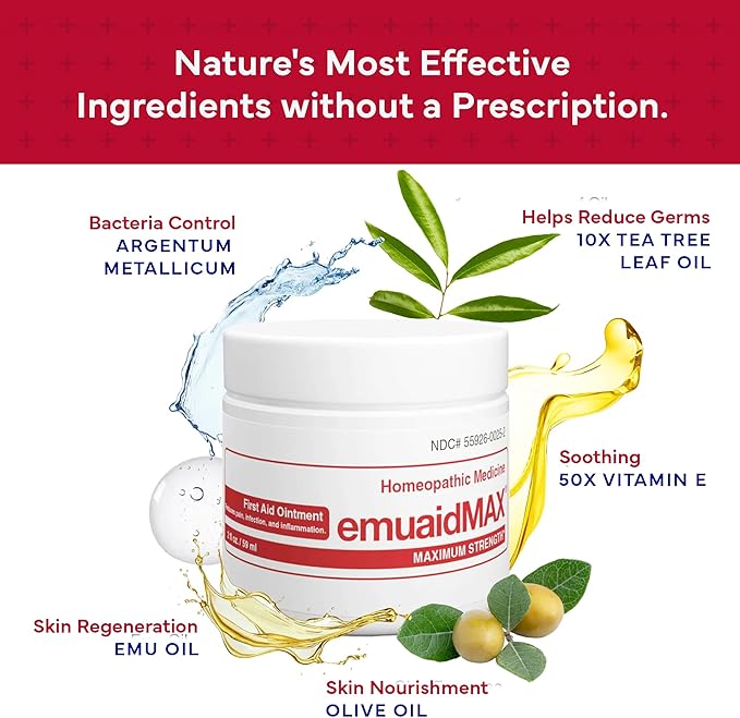 emuaid EMUAIDMAX Ointment for Itchy Skin, Maximum Strength Treatment for Athlete's Foot, Psoriasis, Jock Itch, Rash, Eczema, Cold Sores, Blisters, and Yeast Infection 2oz