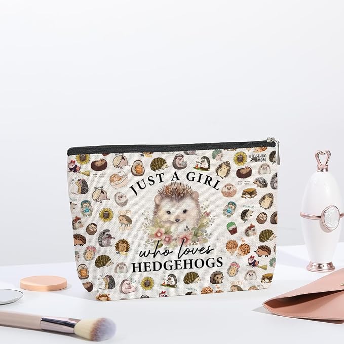 Hedgehog Gifts for Women Girls Hedgehog Makeup Bag Hedgehog Stuff Merch Animal Lover Funny Birthday Christmas Gift for Hedgehog Lovers Daughter Sister Bestie Niece Just A Girl Who Loves Hedgehogs
