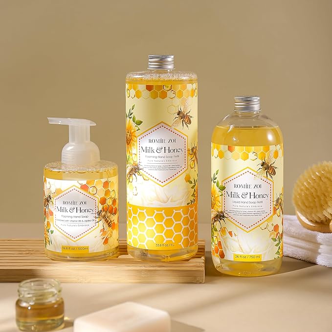 ROMIIE ZOI Foaming Hand Soap Refill, Milk & Honey, Gentle & Moisturizing Formula, 1 L/ 33.8 FL OZ