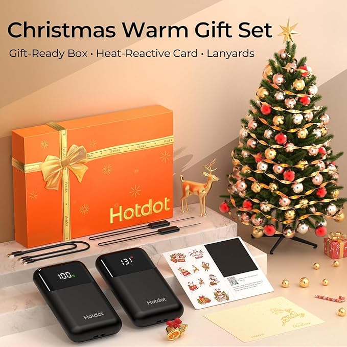Hotdot Hand Warmers Rechargeable 2 Pack, 4 Heat Levels (104–131°F), Real-Time Temp & Battery Display, Electric Hand Warmers, Fast Heating, Fits in Gloves/Pocket, Gifts for Women & Men