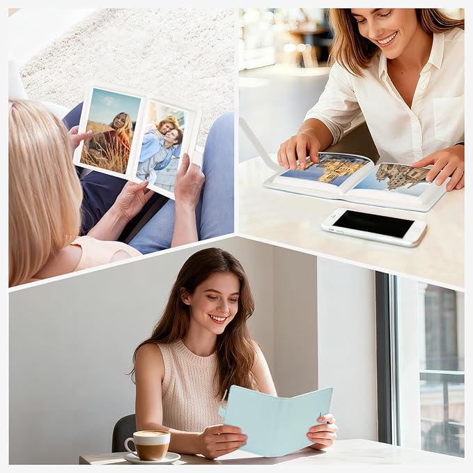 Lifting Photo Album 4x6 with 68 Pockets，Premium Vegan Leather Cover Small Photo Album Book，Mini Picture Album for Family Birthday Anniversary Baby Vacations (Pastel Blue)