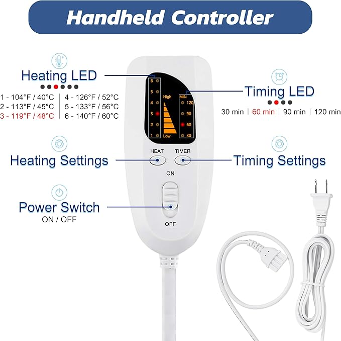 40"X20" Electric Heating pad with 6 Heat Settings, Auto Shut Off, Silver Gray Dry Electric Heating for Back Neck Knee Arms Legs Shoulder Heat Pads for Christmas Birthday Father's Day Mother's Day