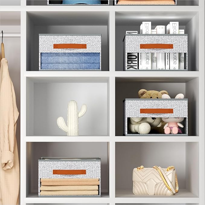 Drawer Organizers and Storage - 10 Pack Foldable Pants Organizer with Clear Window & Handles, Fabric Closet Organizer for Clothes, Jeans, Sweaters, Towels, T-shirt, Scarf (Ant Light Gray)