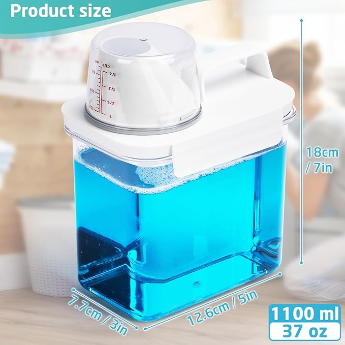Laundry Detergent Dispenser-2 Pack, 37 oz Detergent Dispenser with 4 Removable Labels, Laundry Soap Dispenser for Laundry Room Organization and Storage, BPA Free & PET Plastic Clear