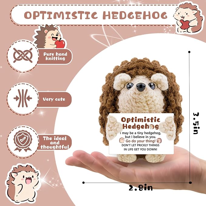 Mini Cute Hedgehog Gifts, Best Friend Friendship Gifts for Women Men | Crochet Hedgehog Cute Decor Inspirational Gift for Adult Coworker Friend