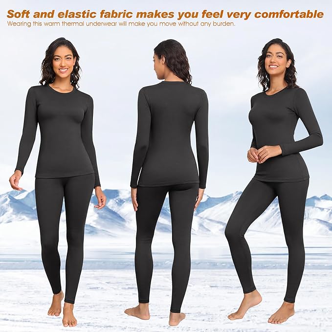 Thermal Underwear Women Long Johns Set Fleece Lined Warm Base Layer Long Sleeve for Weather Top Bottom Pajama