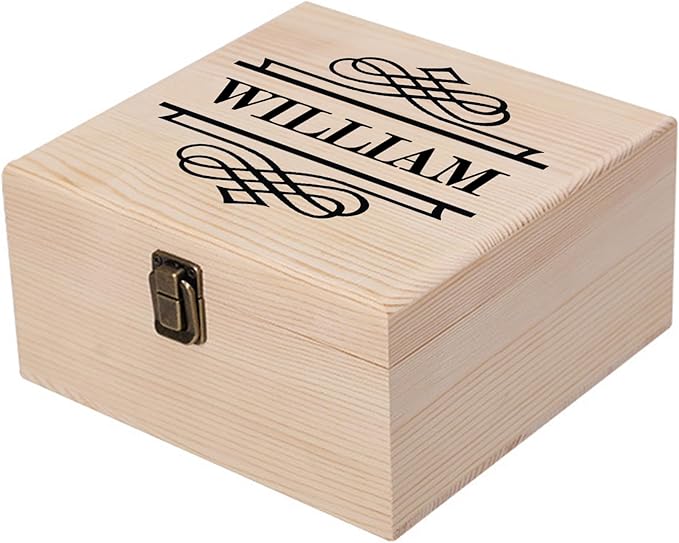 Personalized Keepsake Memory Box Custom Name Wooden Decorative Storage Box with Lids, Christmas Gift Box for Women Men Customized Gifts for Birthday Anniversary Wedding Graduation