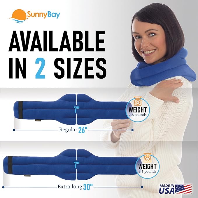 SunnyBay Microwave Heating Pad, Microwavable Heated Neck and Shoulder Wrap, Hands-Free Weighted Moist Hot or Cool Pack, Soft Fleece Cover and Flaxseed Filling, 26 Inch Length, SkyBlue