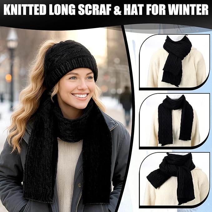 Geyoga 6 Pcs Women Winter Beanie Hat Scarf Gloves Ear Muffs Fuzzy Socks Set, Touchscreen Gloves for Thermal Gift Cold Weather