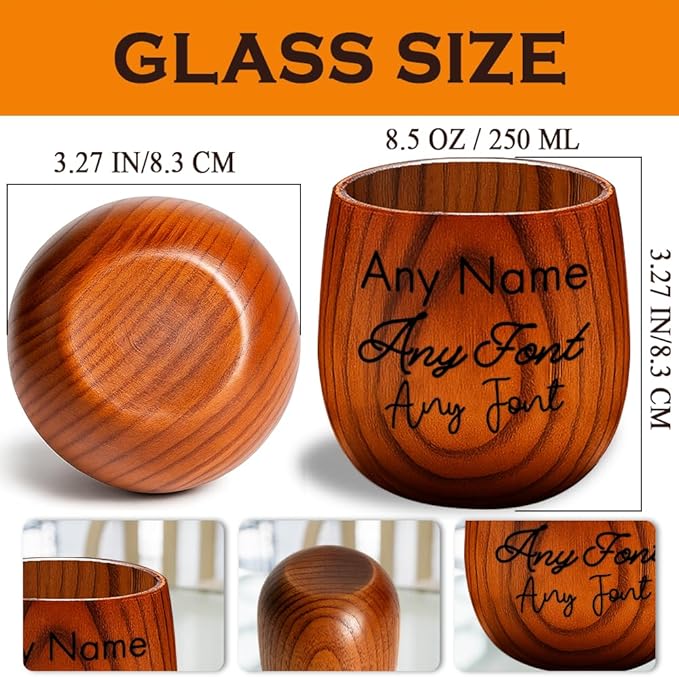 Personalized Wooden Whiskey Glass – Custom Bourbon Tumbler Old Fashioned Cups – Charred Bourbon Cup for Men, Dad, Husband, Brother, Boss – Groomsmen, Birthday, Retirement Gift (Custom Text)