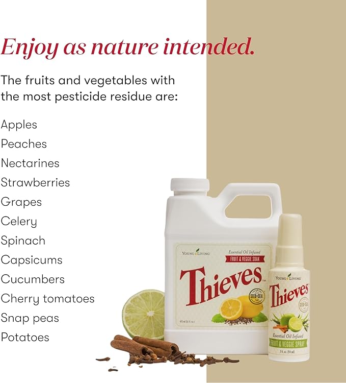 Young Living Thieves Fruit & Veggie Soak, 16 fl oz | Natural Home Care Cleanser | Gently Cleansing | Plant-Based | Infused with Water, Decyl Glucoside, Citric Acid, & Sodium Citrate