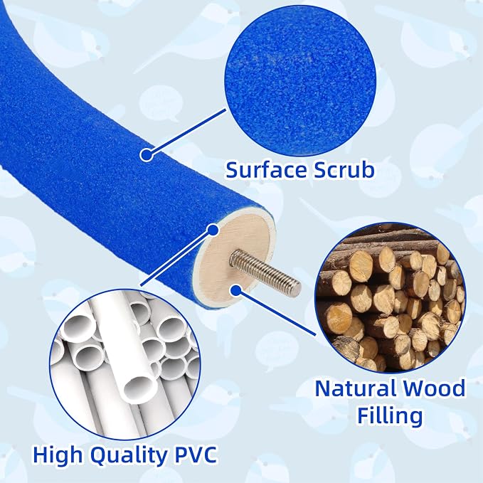 Rypet 90-Degree Parrot Perch for Cage Corner, Quartz Bird Perch (Blue XL) | For Paw Grinding Clean Stick Exercise, Rough Quartz Surface, Cage Accessorie, Small Parakeets Cockatiel Conures