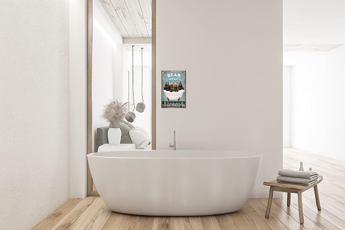Funny Bear Decor Vintage Bathroom and Bathtub Metal Tin Sign Decor Bear Pet lovers Gift Farm Home Bar Bathroom Man Cave Retro Wall Art Poster Sign Accessories 8x12 In