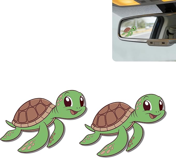 2Pcs Sea Turtle Rear View Mirror Sticker Waterproof Vinyl Car Window Decal | Turtles Car Accessories, Cute "Moo-tivational" Auto Decals Decor, Turtle Gifts for Women Men Animal Lovers