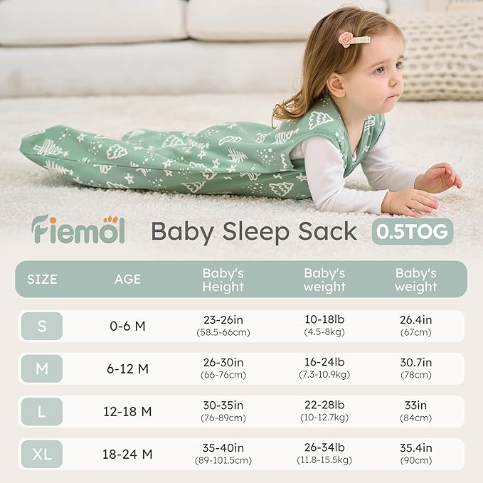 Baby Sleep Sack 18-24 months, 100% Cotton Sleeping Sack for Newborn and Infant, 3 Pack Baby Wearable Blanket for Boy and Girl, 0.5 Tog Lightweight Double Zipper Sleep Bag Green Apricot Bear