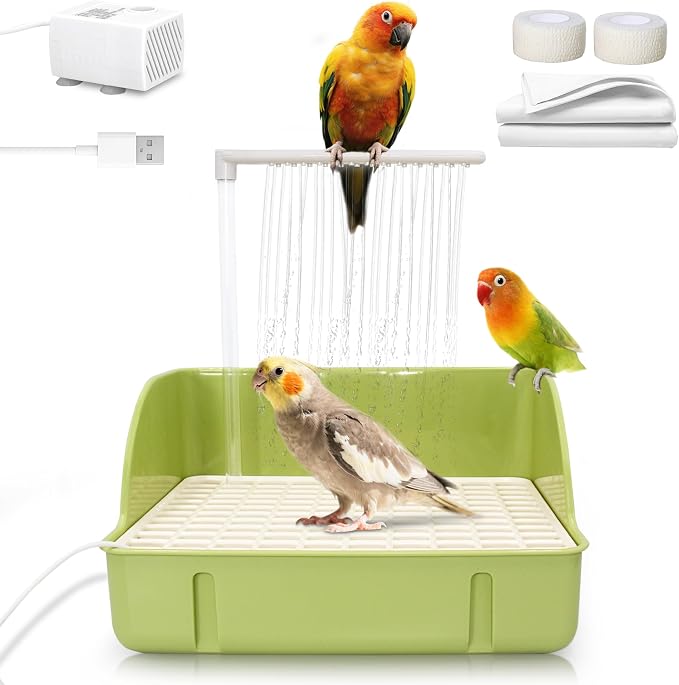 Automatic Parakeet Bird Bath with Pump, Large Bird Shower Fountain | Indoor Bathtub with Running Water, Parrot Bath Tub Faucet for Pet Birds, Cockatiel, African Grey, Budgie, Conure, Lovebird