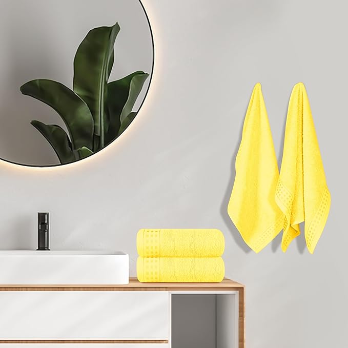 GLAMBURG Ultra Soft Cotton 6 -Piece Hand Towel Set 16x24 Inch, Ideal for use in Bathroom, Kitchen, Gym, Spa & General Cleaning, Compact & Lightweight Multi Purpose Hand Towels - Lime Yellow