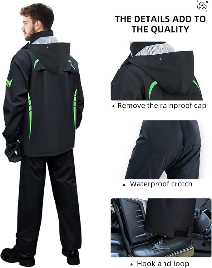 Men's Waterproof Rain Suit Rain Gear Jacket and Pant Outdoor Packable Lightweight Breathable Hooded Raincoat