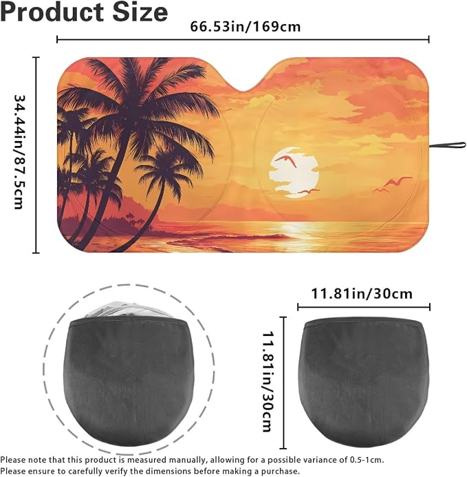 Tropical Sunset Windshield Sun Shade Foldable Car Sun Shade for Front Window Blocks UV Rays Heat Block Universal Fit for Car Window Sunshades Cover Suitable for Most Cars