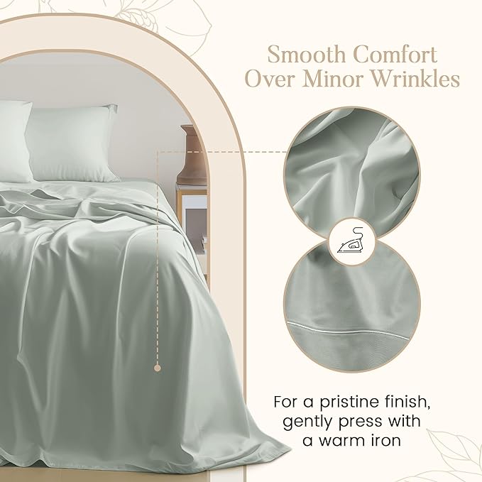 King Bed Sheets Deep Pocket King Sheet Set, 800 Thread Count Long Staple Fully Elasticated Egyptian Cotton Sheet & Pillowcase sets, Machine Wash No Pill Naturally Breathable Cotton Bedding- Mineral