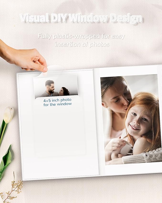 Photo Album 4x6 with 100 Pockets,Slip-in Picture Albums,Linen Cover Memory Book with Front Window,White Page Vertical Photo Book for Wedding,Family,Anniversare,Baby,Vacation