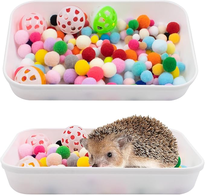 2 Set Hedgehog Dig Box Tray Set, Including Multicolor Furry Balls and Ball Bell Toy, Enrichment Toy Hedgehogs Cage Accessories for Hamster Guinea Pig Ferret Kitten
