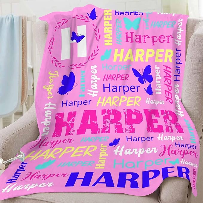 Ship Next Day, Personalized Baby Blanket for Boys Girls, Custom Butterflies Blanket with Name Super Soft Plush Flannel, Easter Christmas Brithday Gifts for Baby Shower Kids Toddlers Newborn