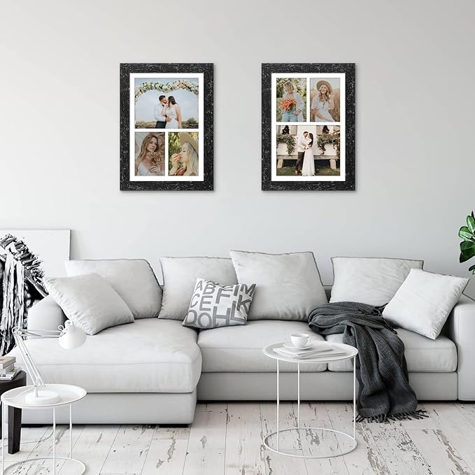 11x16 Picture Frame Display 3 opening Picture Frame 5x7 and 8x10 Collage,Multi Photo Frame with Mat,Plexiglass,Horizontal and Vertical Formats for Wall Decor,Black Wood Grain