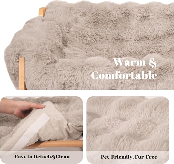 CHEERHOME PETS Elevated Cat Couch Bed Wooden Raised Kitty Sofa Lounge Chair | Washable Fluffy Cover Wooden Elevated Pet Furniture for Indoor Cats and Puppy(Gray)