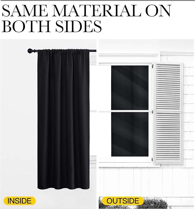 NICETOWN Black Blackout Curtain Blinds - Solid Thermal Insulated Window Treatment Blackout Drapes for Bedroom (2 Panels, 70 inches Wide by 84 inches Long)