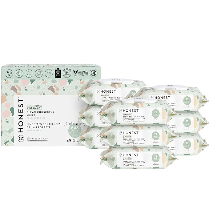 The Honest Company Clean Conscious Unscented Wipes Over 99% Water Compostable Plant-Based Baby Hypoallergenic for Sensitive Skin EWG Verified Geo Mood 648 Count