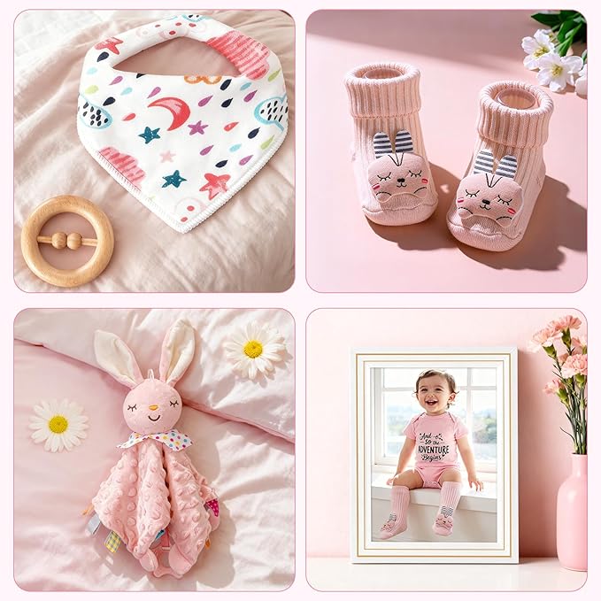 Baby Gift Basket for Newborn Girls & Boys, Baby Shower Gift Set for Girl, Newborn Baby Girl Essentials, Welcome Home, Gender Reveal Gifts for New Parents, Pink Gift Box