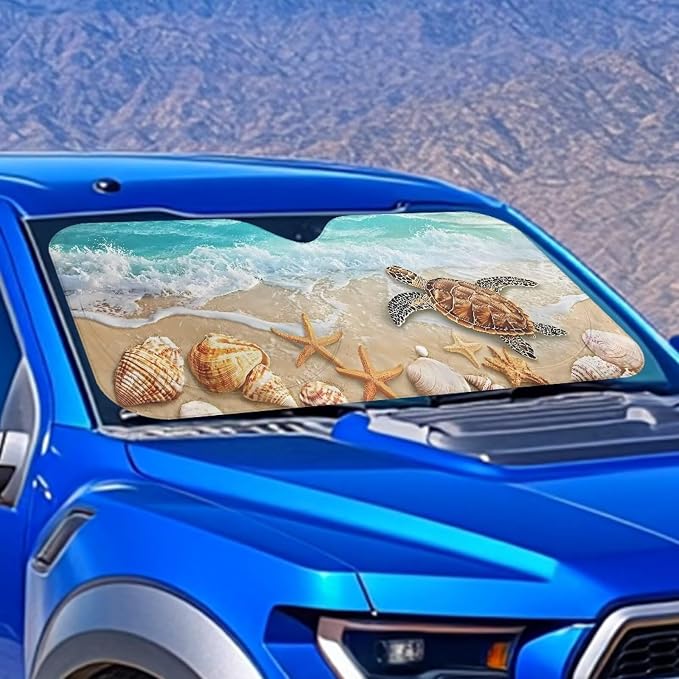 Beach Turtle Car Front Windshield Sun Shade Universal Sun Shade Windshield Cover Auto Sun Heat and UV Rays Blocker Auto Interior Protector for Most Sedan Truck SUV