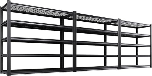 3 Pack 59" W Heavy Duty 5-Tier Garage Shelving Unit,2500 lbs Capacity Adjustable Metal Storage Rack, Boltless Steel Shelves for Garage, Basement, Warehouse, Pantry & Kitchen 72"x59"x20",Black