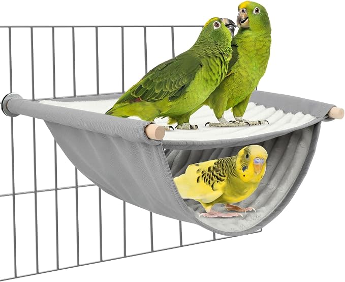BWOGUE Bird Nest Bed Hanging Hammock, Parakeet Bed for Cage, Cockatiel Bed | Warm Fleece Snuggle Hut, Double-Layer Comfort, Wooden Perch Setup, Washable Hammock