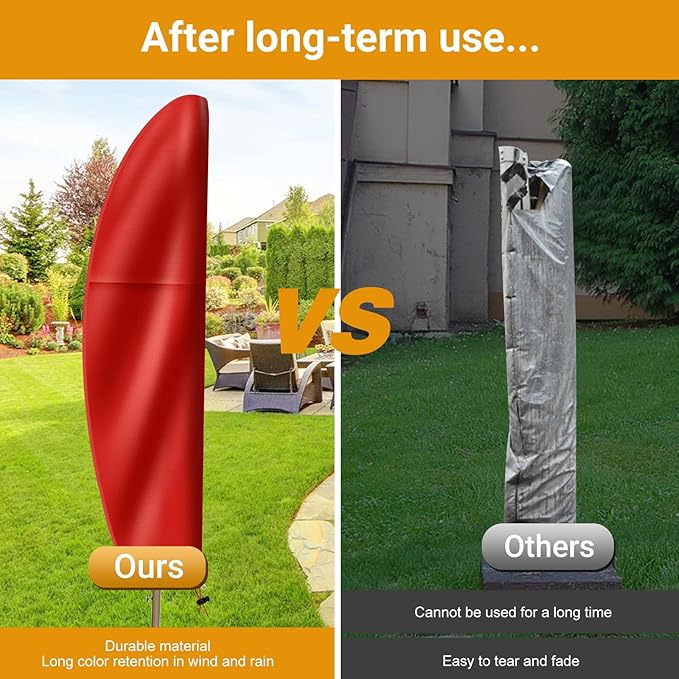 Patio Cantilever Umbrella Covers for Outdoor: Waterproof Offset Umbrella Cover Banana Style with Zipper fits 9FT to 14FT, Red