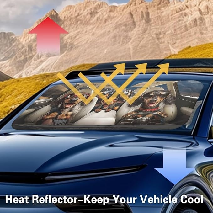 Dachshund Dog Car Front Windshield Sun Shade Universal Fit Funny Windshield Sunshade Sun Visor Shield Heat Blocker Visor Protector Blocks Max UV Rays and Keeps Your Vehicle Cool