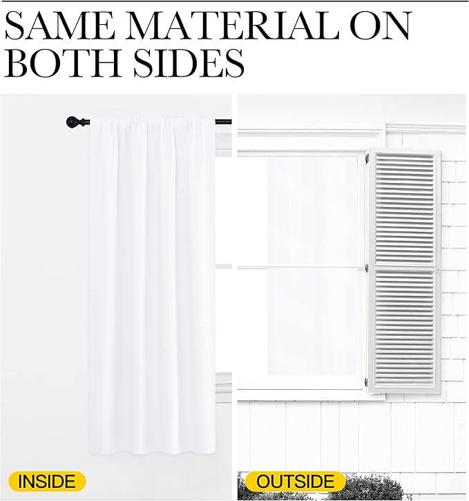 NICETOWN 50% Light Blocking Kitchen Curtains - Window Treatment Rod Pocket Curtains/Drapes for Bedroom (2 Panels, 42 by 72, White)