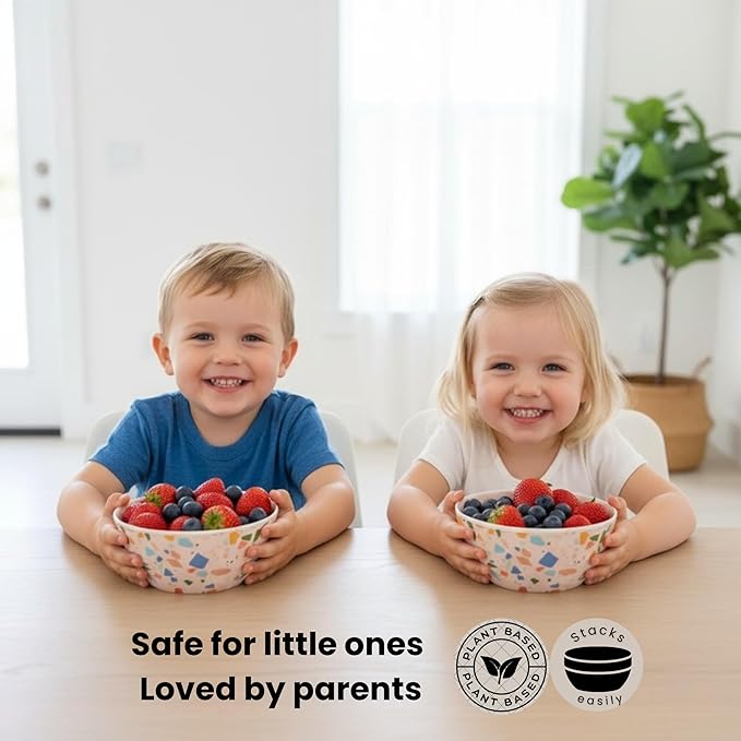 Bamboo Bowl Set of 4 – 6 Inch 20 oz Durable Deep Cereal and Snack Dishware for Kids and Toddlers – BPA Free, Dishwasher Safe, Lightweight Alternative to Plastic or Ceramic (Colorpop)