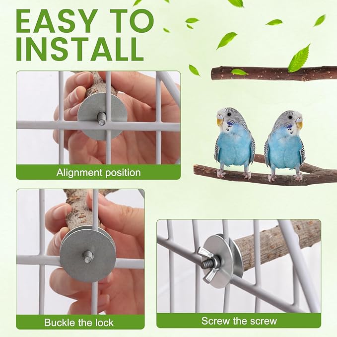 9 Pcs Apple Wood Bird Perch, Platform & Rope Set for Cage | Natural cotton material for foot comfort; natural apple wood for safe chewing; easy tool-free wing-nut setup.