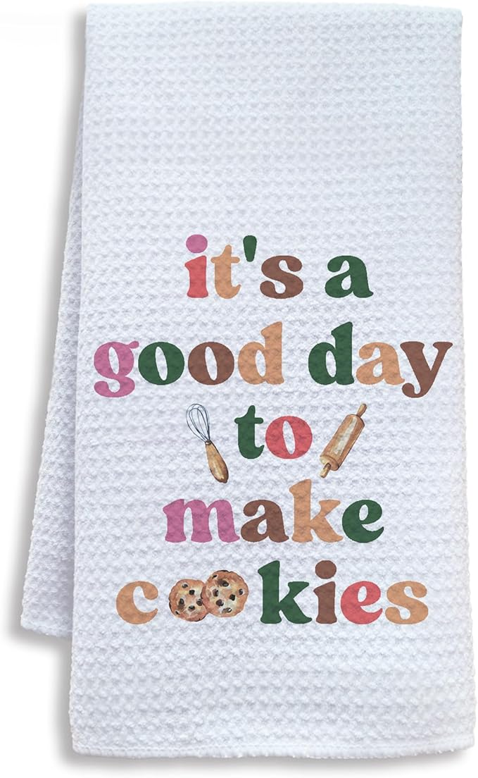 Funny Baking Gifts Kitchen Towels, Gifts for Bakers Cookie Lovers Dish Tea Towels for Kitchen, It's a Good Day to Make Cookies Decorative Hand Towel, 16x24 Inch
