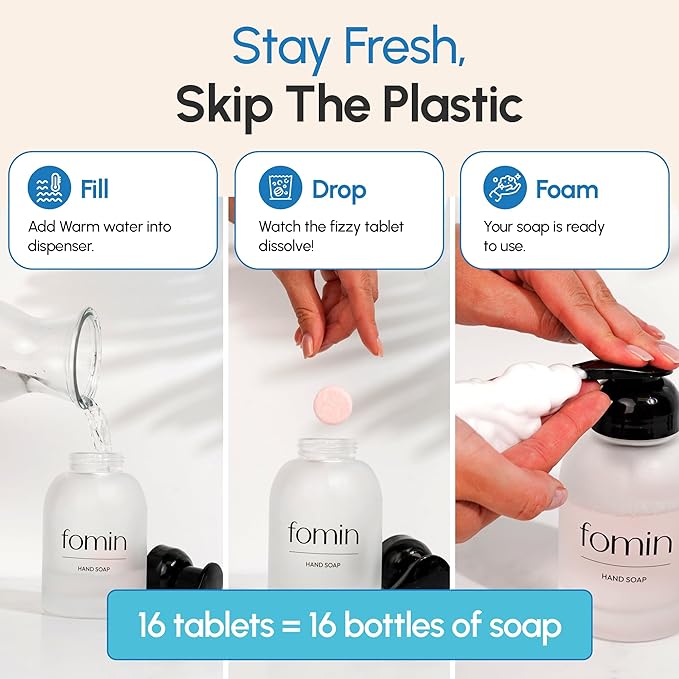 FOMIN Foaming Hand Soap Tablet Refills (6 Count) - Makes 48 fl oz (6 x 8 fl oz) - Unscented - Foaming Hand Soap Tablets, Sustainable Soap Tablets for Hand Wash