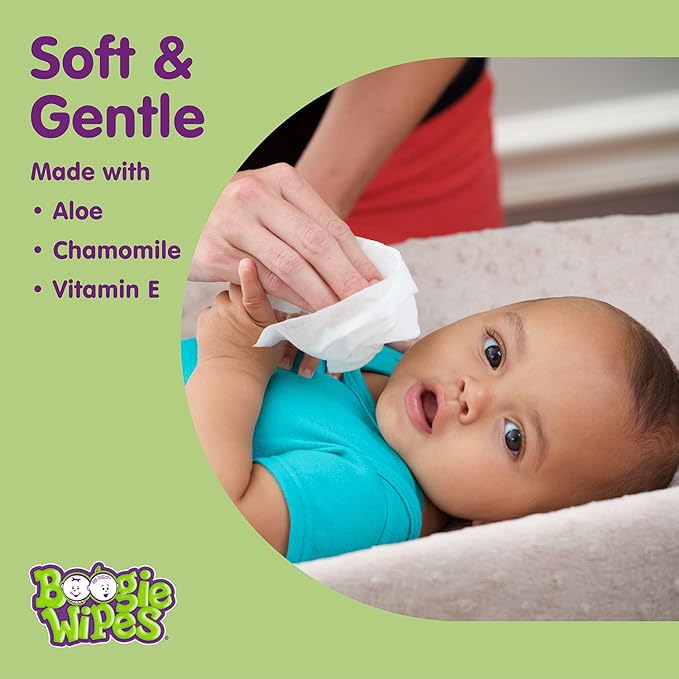 Baby Wipes by Boogie Wipes, Wet Wipes for Face, Hand, Body & Nose, Made with Vitamin E, Aloe, Chamomile and Natural Saline, Natural Lavender Scent, 30 Count, Pack of 6