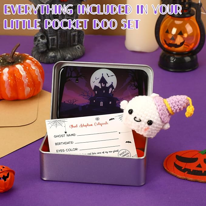 Little Pocket Boo Cute Ghost in Box Adopt a Ghost Summerween Gift | Pocket ghost in a mini tin, a cute desk gift and Halloween collectible for coworkers, friends and spooky season fun
