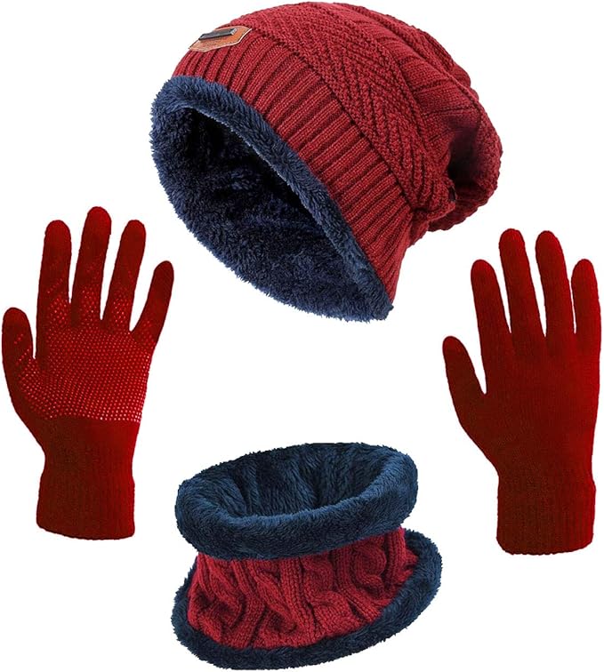 HINDAWI Winter Hat Scarf Gloves Slouchy Beanie Snow Knit Skull Cap Touch Screen Mittens Circle Scarves for Women Men