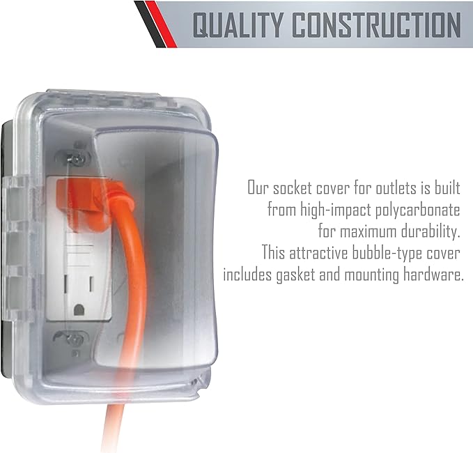 TayMac MM510C Single-Gang Horizontal/Vertical Weatherproof Receptacle Cover, 3.75 Inches Deep, Clear