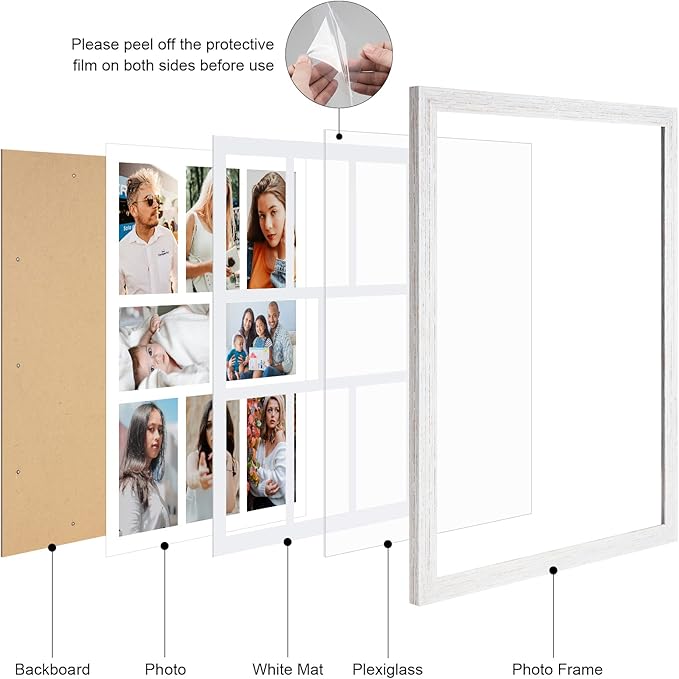 13x17 Collage frame with 8 Openings 4X6 Pictures, Multiple Picture Frame with Mat, Wall or Tabletop Decor, White Wood Grain,2 Pack