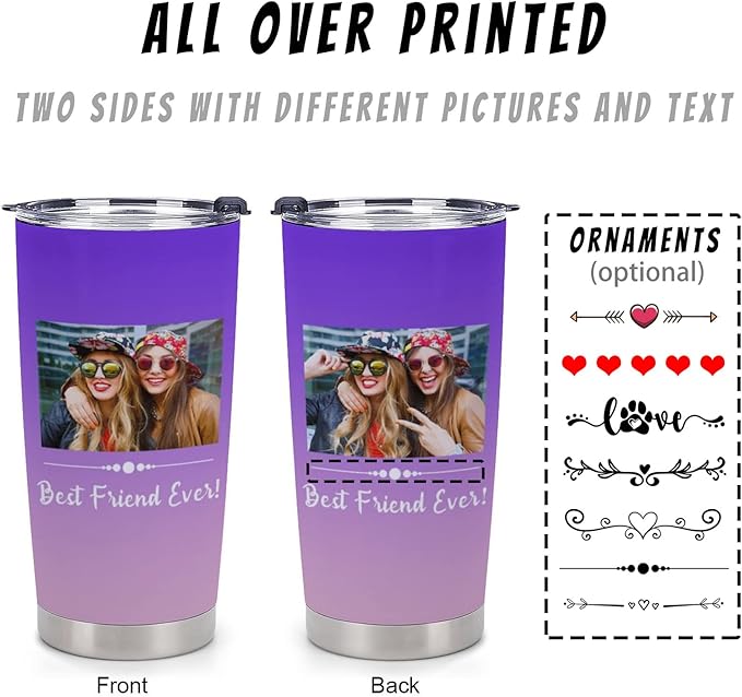 Personalized Picture Tumbler for Men Women, Insulated Stainless Steel Travel Mug, Custom Photo Image & Text on Coffee Cup, Gift for Dad Mom Families Friends,Multi Color