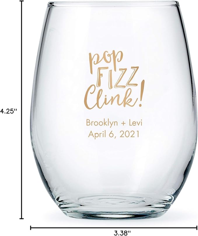 WEDDINGSTAR Personalized Large Stemless Wine Glass 15oz - 36 pack