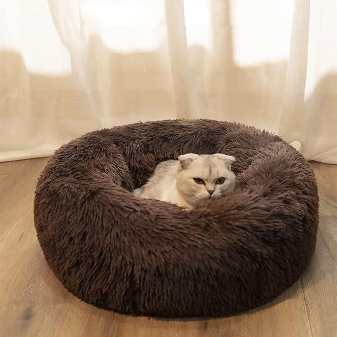 Nisrada Dog Bed for Small Medium Large Dogs, 24 inch Calming Dogs Bed, Washable-Round Cozy Soft Pet Bed for Puppy and Kitten with Slip-Resistant Bottom